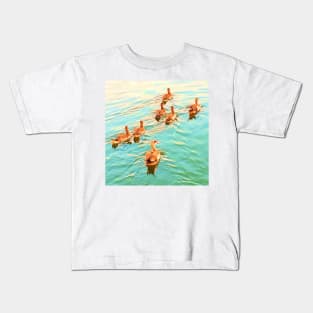 Ducks in the water,  duck, ducks,. swan, swans, sea, beach, summer, blue, bird, birds, swan, swans, spring, Kids T-Shirt